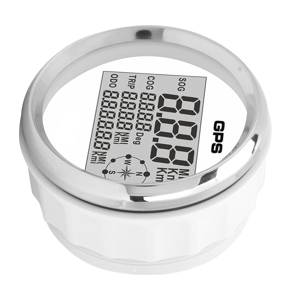 85mm Speedometer Digital GPS LCD 8 Color Backlight 0‑999 Knots KM H MPH 12V 24V White Dial Sliver Frame
