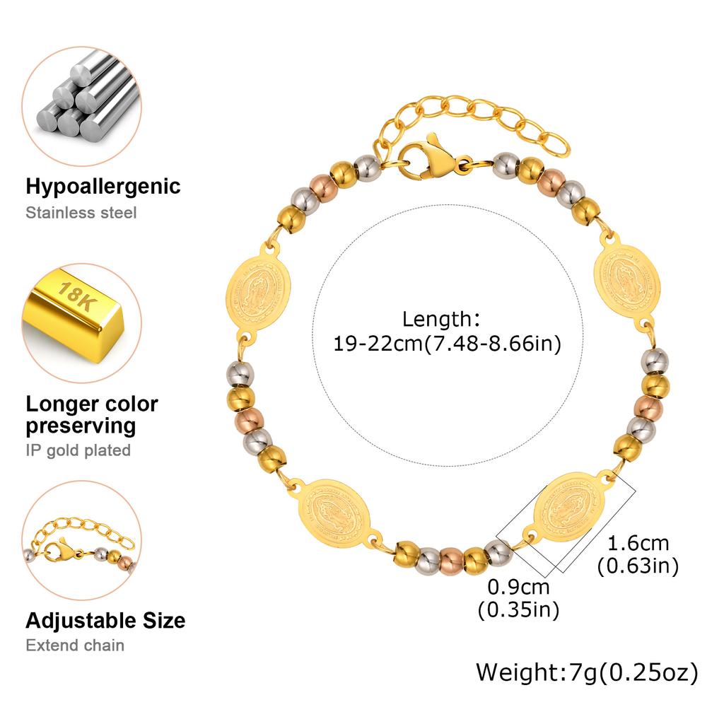 Dreifarbige runde Perlen Jungfräulichkeitsarmband für Damen, Armband aus Edelstahl in Goldfarbe, Wasserdichter Schmuck, Geschenk