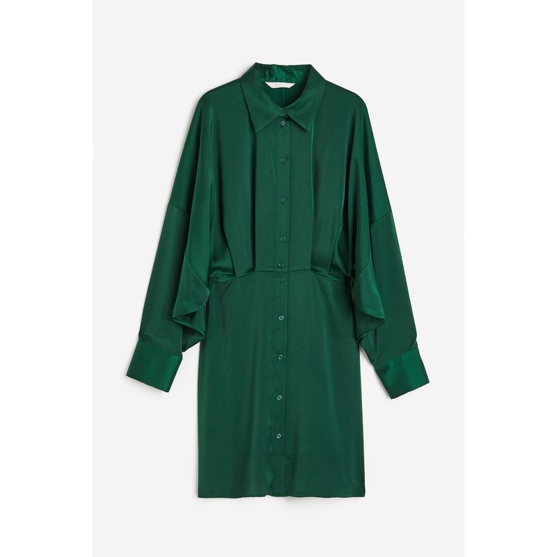 

HM Women s Dress Autumn Soft Pendant Satin Shirt-Style Jumpsuit Skirt 1195609 Dark green 155/80A
