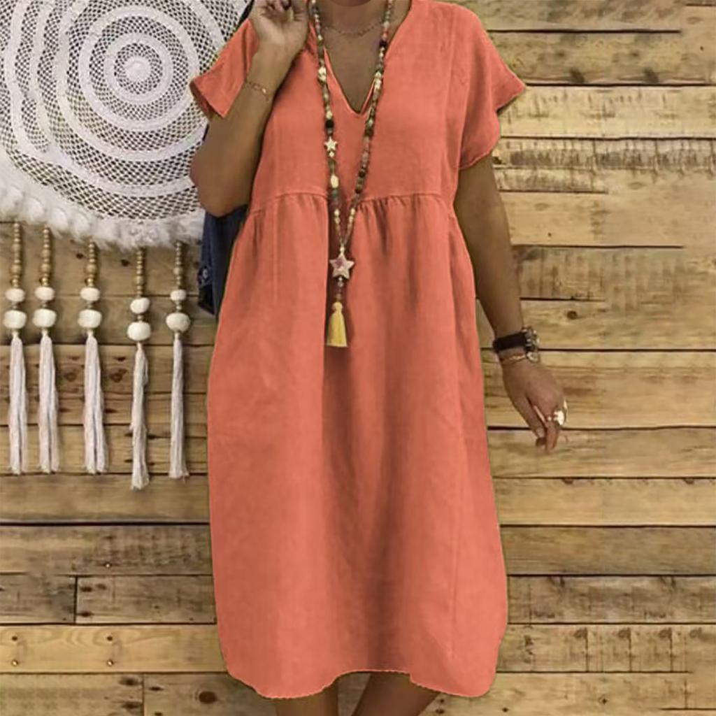 Women's Fashion Casual Slim Short Sleeve V-Neck Splicing Dresses