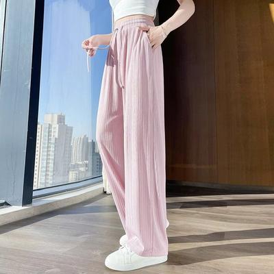 Sommer Damen Locker Gerade Bein Hose Eis Seide Weite Hose Schnelltrocknend Kühl Bequem Lässig