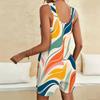 Women Plus Size Sleeveless Scoop Neck Printed Loose Fit Patch Pockets Short Romper