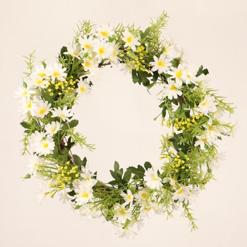 Artificial Door Wreath with Daisys Flower Green Wreath Front Door Wreath for Wedding Party Room Farmhouse Decors