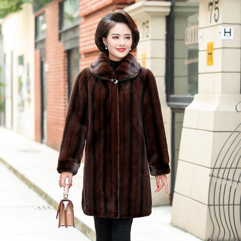 mitation fur coat velvet water mink fur coat middle-aged mother whole mink fur coat medium and long