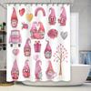 Watercolor Gnomes Shower Curtain with Valentine's Day Decor Pink Gnome Family Love Heart Design for Bathroom Decoration