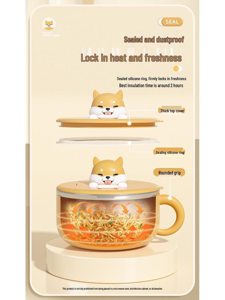 Creative Stainless Steel Rice Bowl & Chopsticks Set: Cartoon Style, Ideal for Dormitory & Outdoor Use