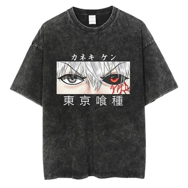 Horké Anime Tokyo Ghoul Grafické Prané Tričko s Pavoučí Lilií Pánské Vintage Trička Y2k Bavlněné Tričko Harajuku Pánské Ležérní Topy