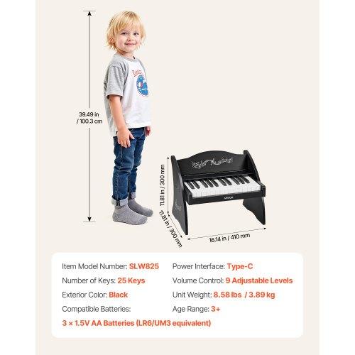 VEVOR Kids Piano Keyboard, 25 Keys Wooden Digital Piano for Kids, Mini Music Educational Instrument Toy with Realistic Sound, Dual Power