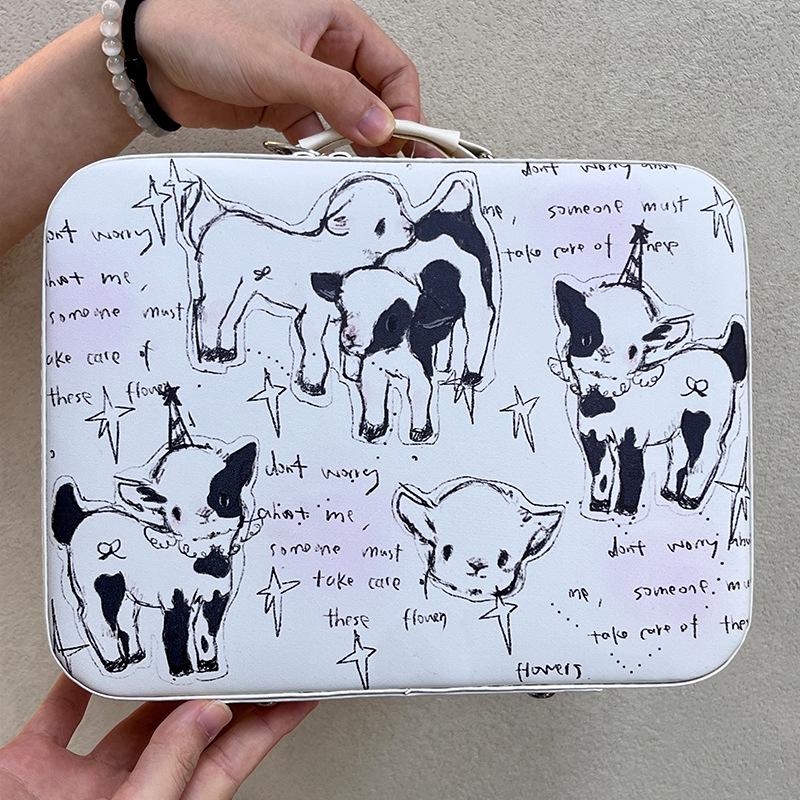 

Портативная косметичка с милым принтом щенка и зеркалом - вместительная сумка для хранения