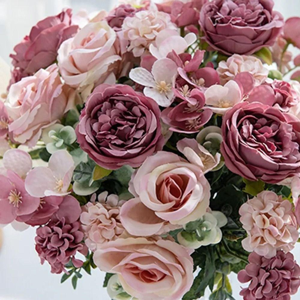 7 Forks Artificial Rose Flower DIY Accessories Multicolor Faux Peony Flower Photo Props Simulation Hydrangea Flower
