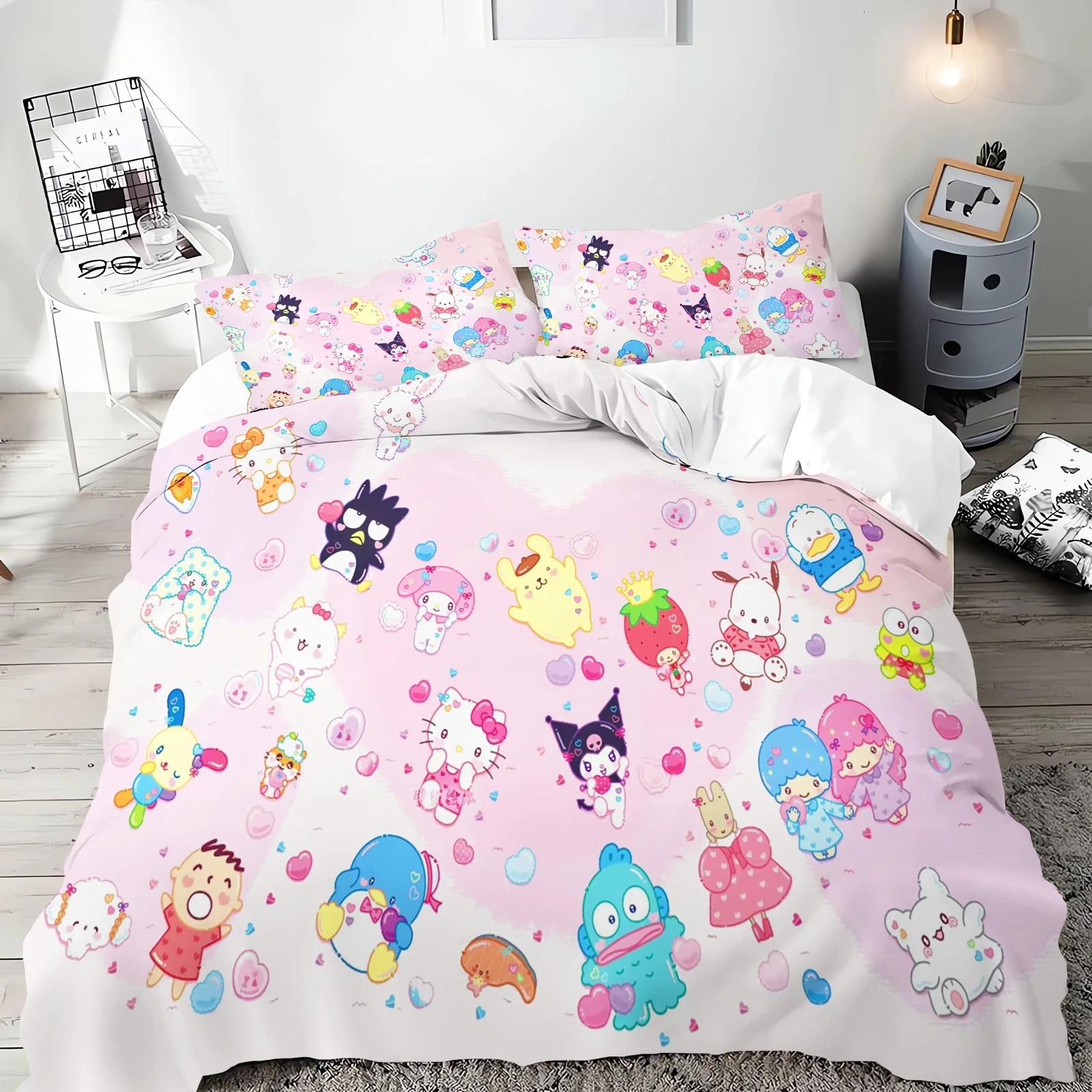 

Постільна білизна Sanrio Hello Kitty Kuromi Cinnamoroll Ковдра Покривало Підковдра Наволочка Набори з 2-3 предметів Дитячий Дорослий розмір EU Double 200x200cm