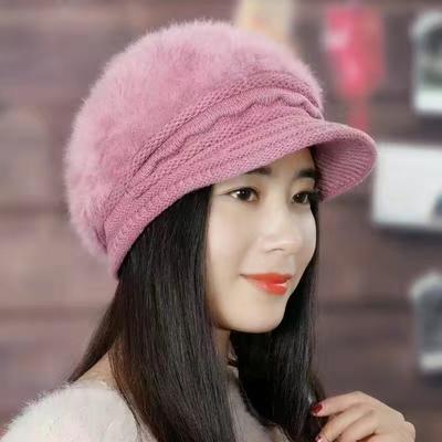 Winter Protection Warm Wool Knitting Hat Rabbit Fur Thick Soft Beanies Ladies Fashion Skullies Cap For Mother Painter Visors