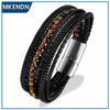 Mehrschichtige Armbänder aus echtem Leder 6 mm Tigerauge Naturstein Armbänder für Damen und Herren Handgeflochtenes Charm-Armband