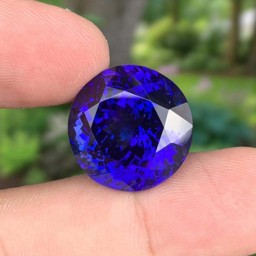 Top Fine D Color Natural Tanzanite Gemstone, Loose Round Cut 14-15 Carat Average Size Gemstone.