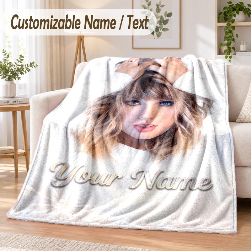Taylor Swift Custom Name Flannel Throw Blanket Soft Warm for Sofa Bed Indoor Home Use