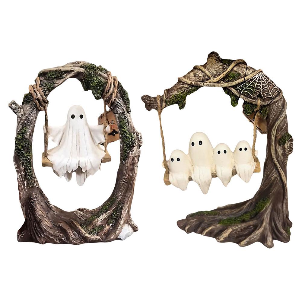 Halloween Swing Ghost Ornament White Ghost Sculptures White Ghost Swing Decorations for Tabletop Centerpiece