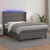 Box Spring Bed with Mattress & LED Gray 140 X 200 Cm Artificial Leather