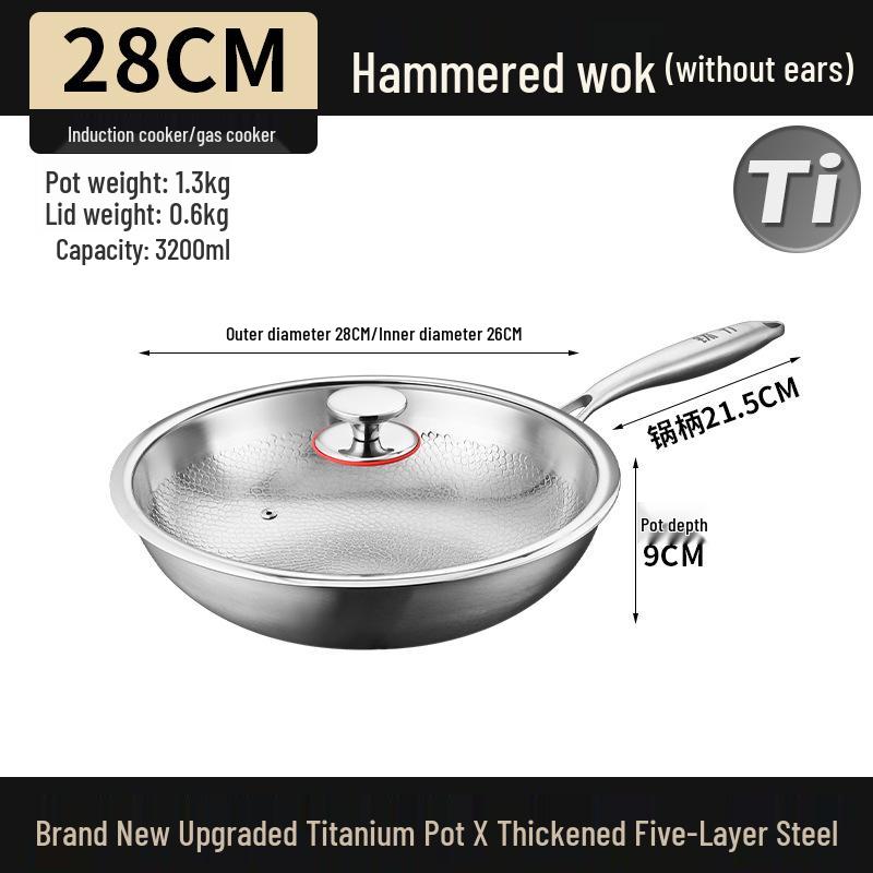 Hochwertiger Antihaft-Titan-Wok mit gehämmertem Boden für Fischschuppen, geeignet für Induktionskochfelder