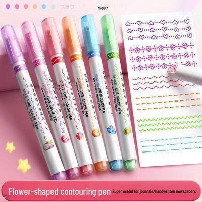 Set de pixuri cu marker dublu contur floral, cu uscare rapidă, pentru jurnalizare și uz studențesc