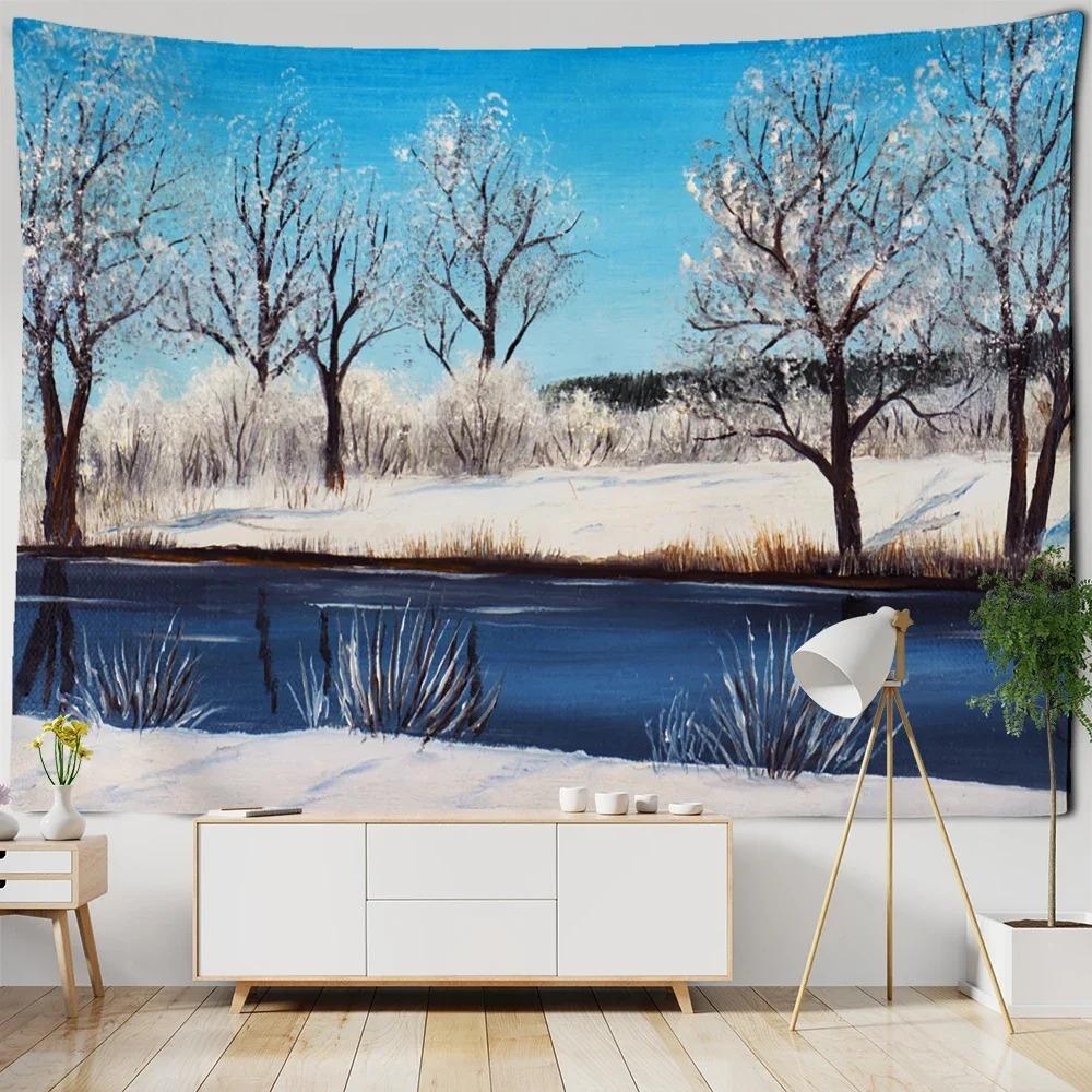 Forest Snow Scene Decorative Tapestry Home Wall Living Room Office Decorative Tapestry