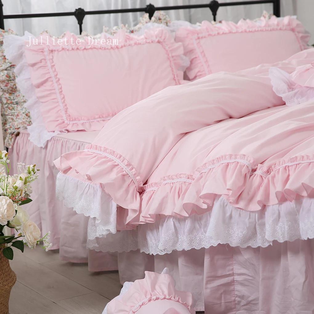Pink Luxury Bedding Set Super Sweet Princess Bedding Ruffle Duvet Cover Set Wedding Decorative Bedding Bed Sheet Cover Linen