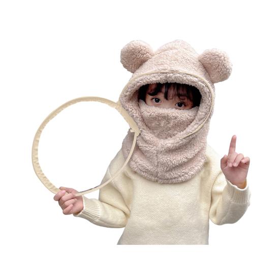 Children Hat with Soft Bear Ears Anti-Fog Lenses Fluffy Plush Windproof Detachable Lenses Cold-resistant Winter Hat