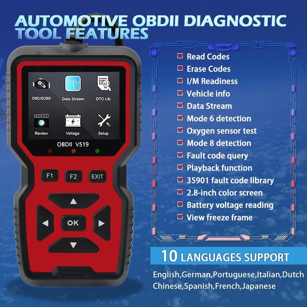 2025 New OBD2 Scanner Diagnostic Tool - Check Engine Light Code Reader With Reset, Battery Voltage Tester, Modes 6 & 8, Suitable For All OBD II