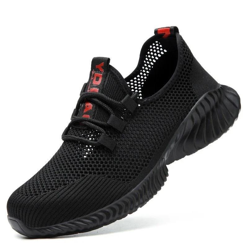 Work Boots Breathable Safety Shoes Men's Lightweight Summer Anti-Smashing Piercing Work Sandals Single Mesh Steel Toe Sneaker