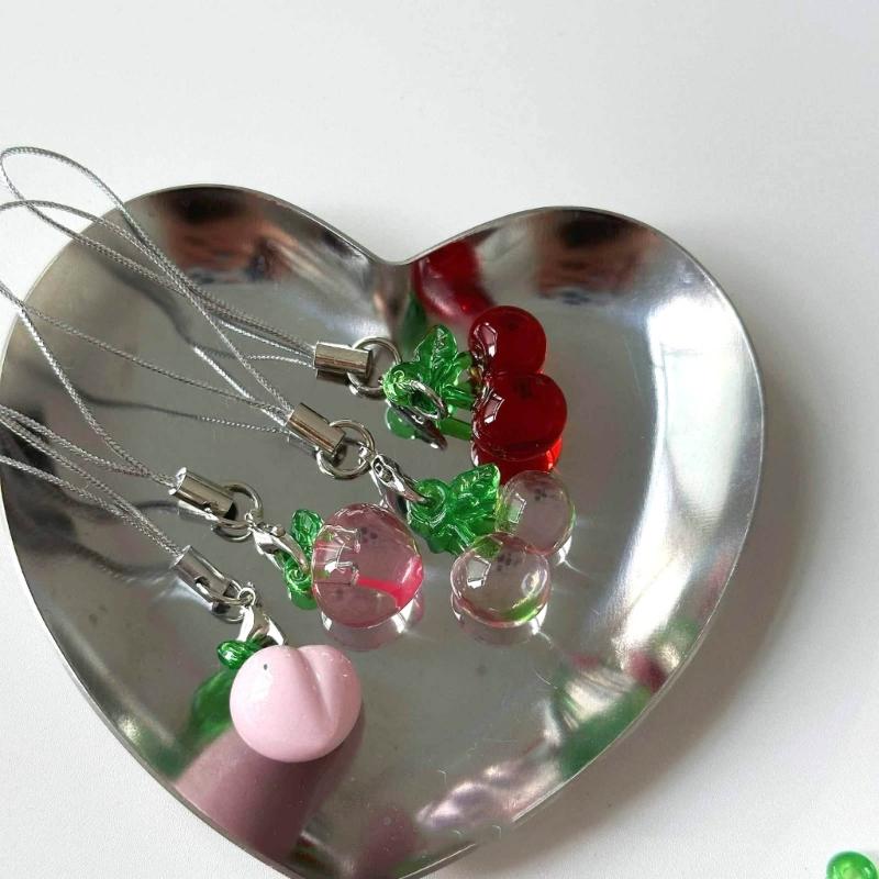 Fruit themed Mobile Attachment Beautiful Peach/Cherries Charm Lovely Fruit Cellphone Cord for Fruit Enthusiasts