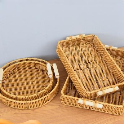 Haushalts-Korb mit zwei Griffen, geflochten, Rattan-ähnlicher Obstkorb, Japanischer Stil, Brotkorb für gedämpfte Brötchen, Snacks