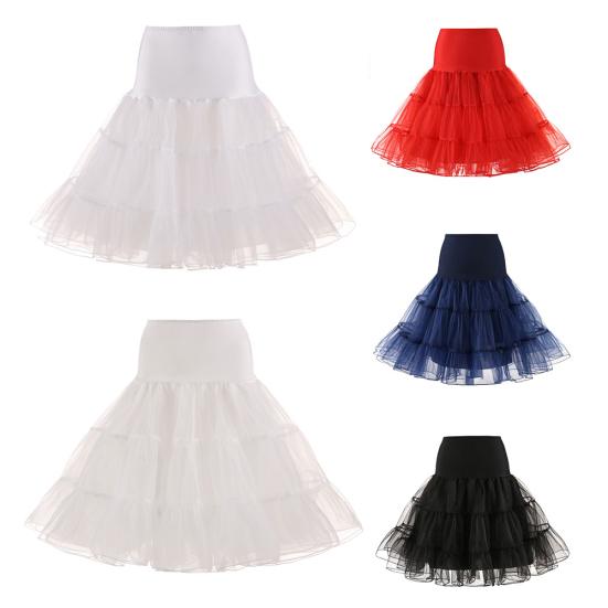 Retro Women Solid Color Wedding Bridal Underskirt Crinoline Tutu Tulle Petticoat