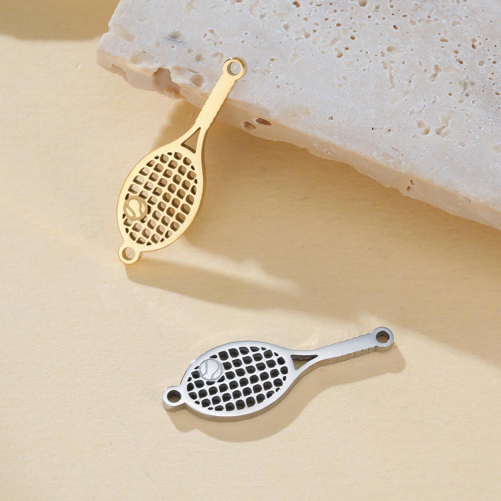 5pcs Tennis Racket Charms Tennis Ball Stainless Steel Pendants for Necklace Bracelets Connector Charm Jewelry Making Sport Lover