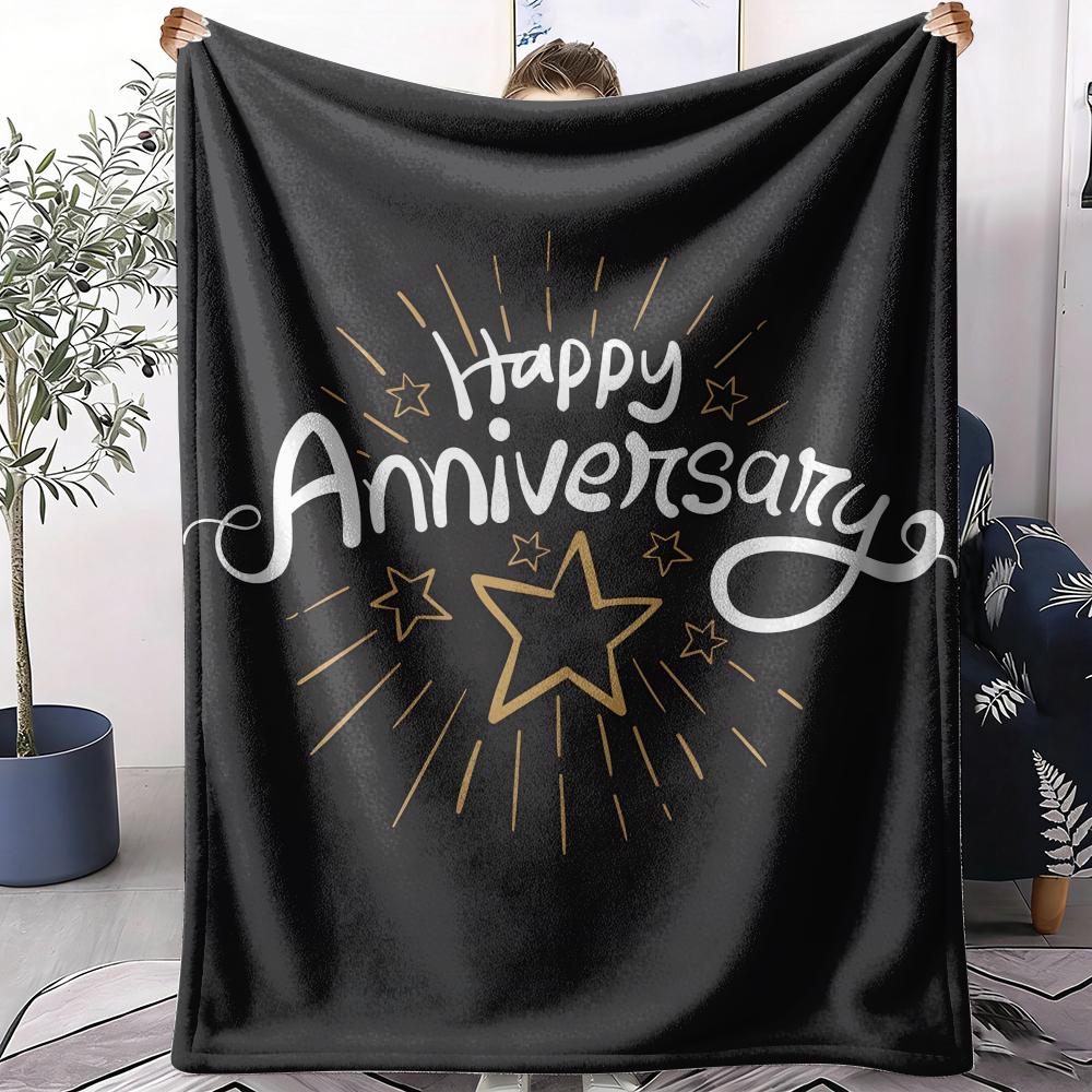 Happy Anniversary Throw Soft Flannel AC Blanket Lightweight Summer Nap Throw Cozy  Blanket for Sofa Bed Travel Home