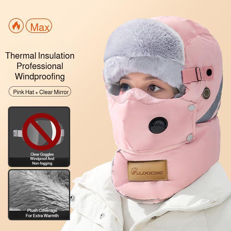 

Outdoor Winter Fashion Warm Hat Men Winter Thicken Ski Hats for Women Windproof Hood Hat Cycling Cap Lei Feng Hats and Goggles no specification