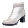 New Summer Women's Short Boots, Breathable Mesh Boots, Hollowed-out Chunky Heel Sandals, Genuine Leather High Heels for Middle-aged Women
