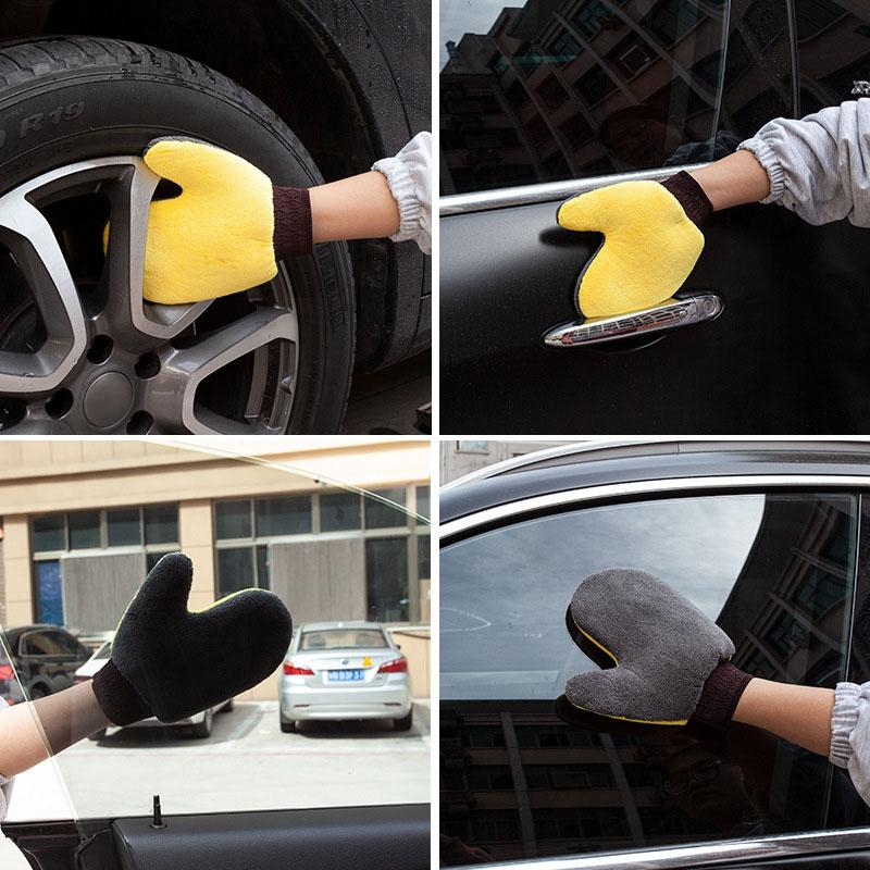 1Pcs Car Wash Gloves Double-sided Thickened Coral Fleece Rubbing Thumb Gloves Decontamination Car Wash Tool Household