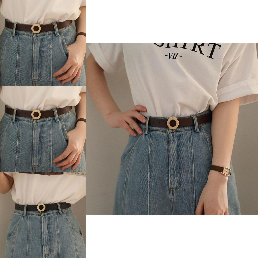 New Stylish 2024 Korean Black Metal Rectangle Buckle Casual Waist Belt Women For