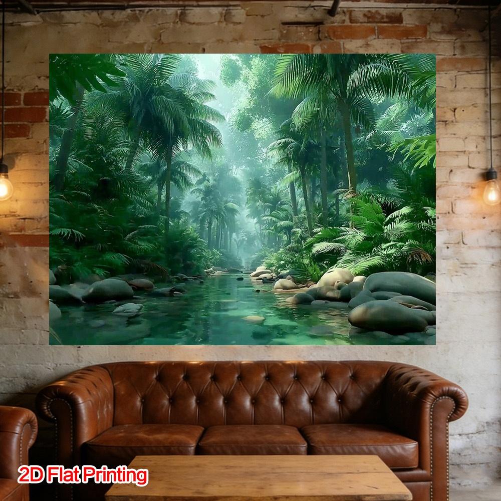 (2D Plane) 1 Piece - Tropical Jungle River Photography Backdrop Fabric Polyester Material Suitable for Gardens