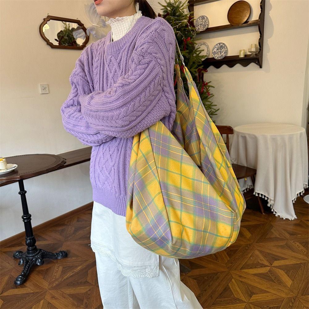 Colorful Single-shoulder Bag Plaid Women's Handbag Versatile Plaid Tote Bag  Commuting