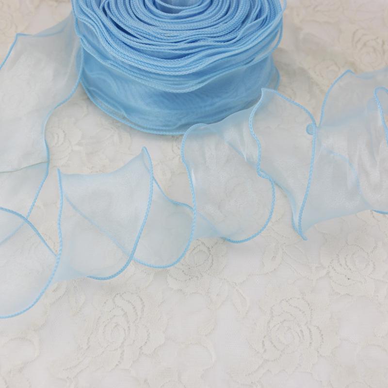 

60mm Wave Silk Organza ribbon Bow material for hair ornament gift wrapping decoration lace ribbons 5 yards светло-синий