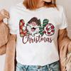 Cute Snowman Christmas Happy Women's T-shirt Cartoon Pattern Printed Black T-shirt 90s Fashion Girls Christmas Gift Top