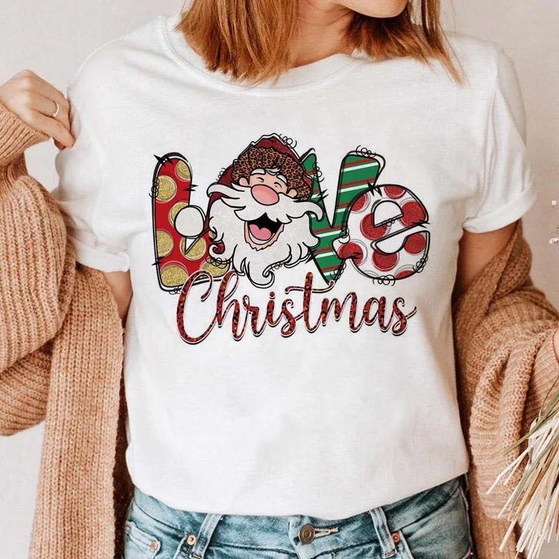 Cute Snowman Christmas Happy Women's T-shirt Cartoon Pattern Printed Black T-shirt 90s Fashion Girls Christmas Gift Top