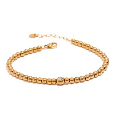 Stainless Steel Bead Chain Bangle Bracelet Cubic Zirconia Jewelry Trendy Golden Metal Waterproof Bracelet