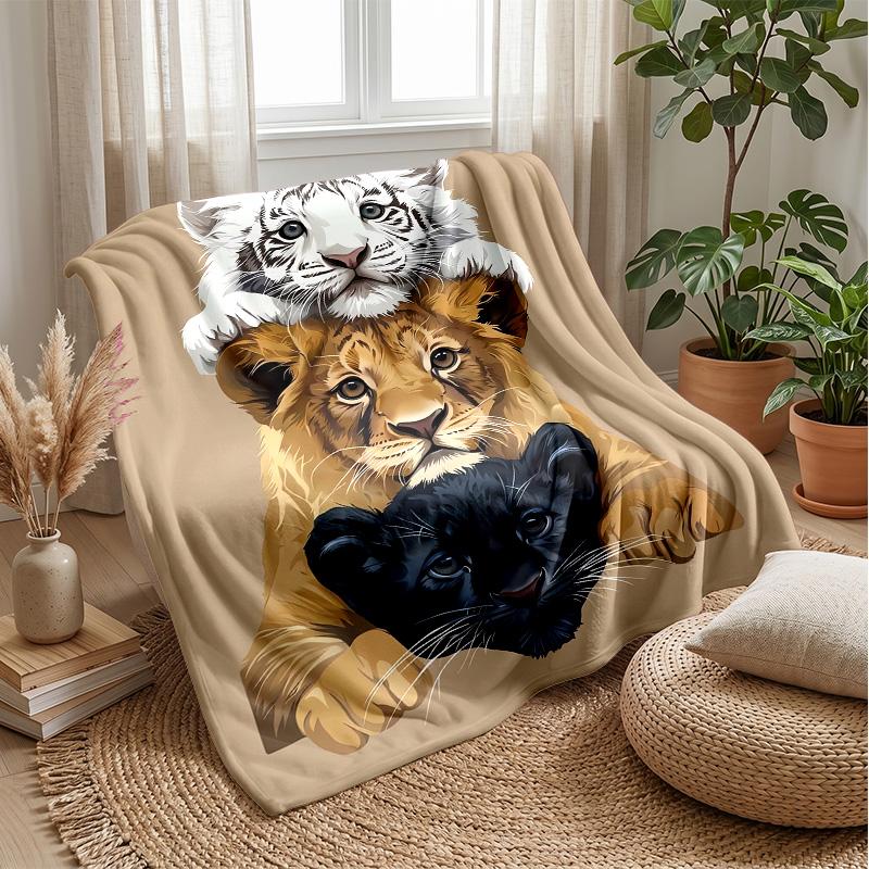 Tabby Cat Holding Red Heart Theme Blanket Lightweight Warm Flannel Blanket Decorative Throw Blanket for Home Decoration