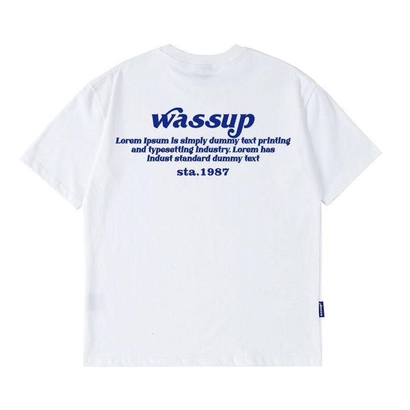 Wassup Heods American-Style Heavy Letter T-Shirt for Men, Summer 2024 New Trendy Brand, Loose Short-Sleeve for Couples