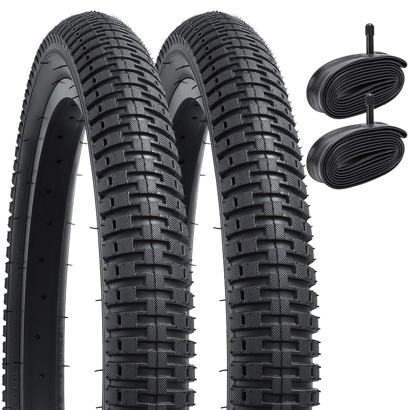

YunSCM Set of 2, 22x2.125 Tires, 57-457 Bicycle Tires + 22x1.75/2.25 Tubes with 32mm American Valves + Tire Lever, Y-227