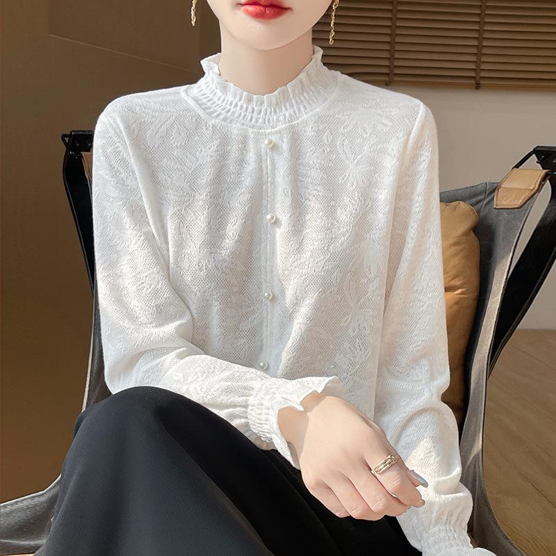 

Ruffle Hem Lace Knit Long Sleeve Spring T-shirt XXL