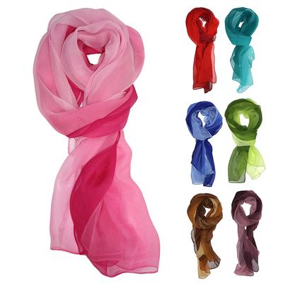 Women Soft Chiffon Shawls Silk Scarf Thin Gradient Color Sun Protection Breathable Lady Fashion