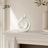 Soft Furnishing Accessories 3D Printed Abstract Holy Family Statue, Minimalist White Circular Embracing Art Sculpture, Modern Matte Ornaments