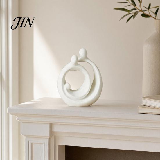 Soft Furnishing Accessories 3D Printed Abstract Holy Family Statue, Minimalist White Circular Embracing Art Sculpture, Modern Matte Ornaments